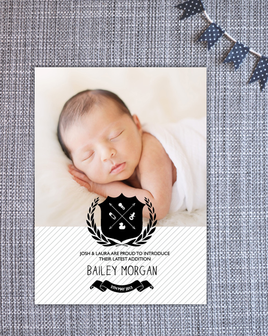 Baby Shield birth announcement | Polkadot Prints on Minted