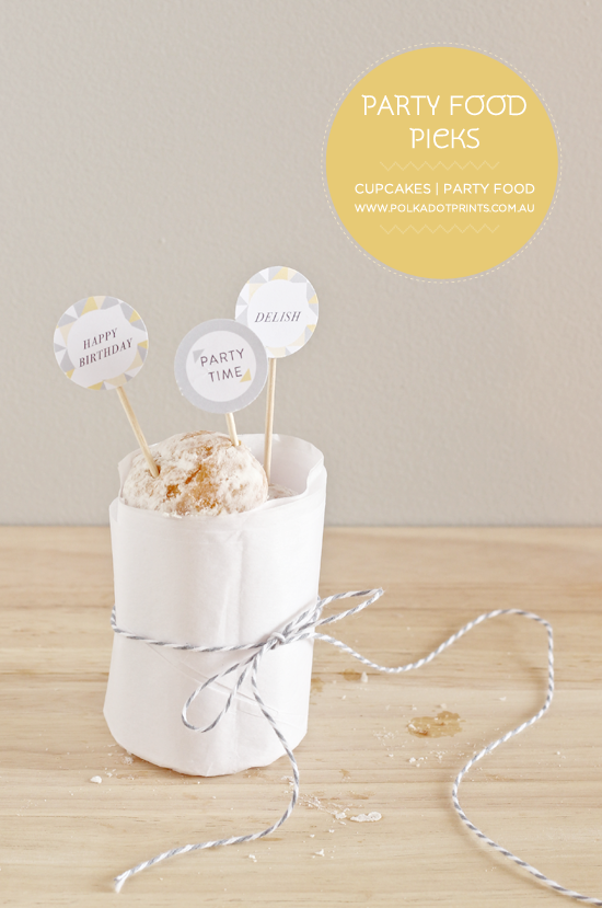 Party Food Picks for Cupcakes &amp; Place settings from www.polkadotprints.com.au