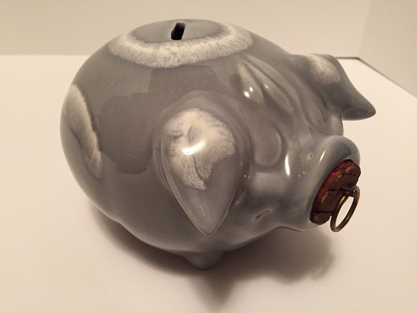 Vintage Hull Pottery Co CORKY PIG Piggy Bank 1957 USA RARE GRAY COLOR