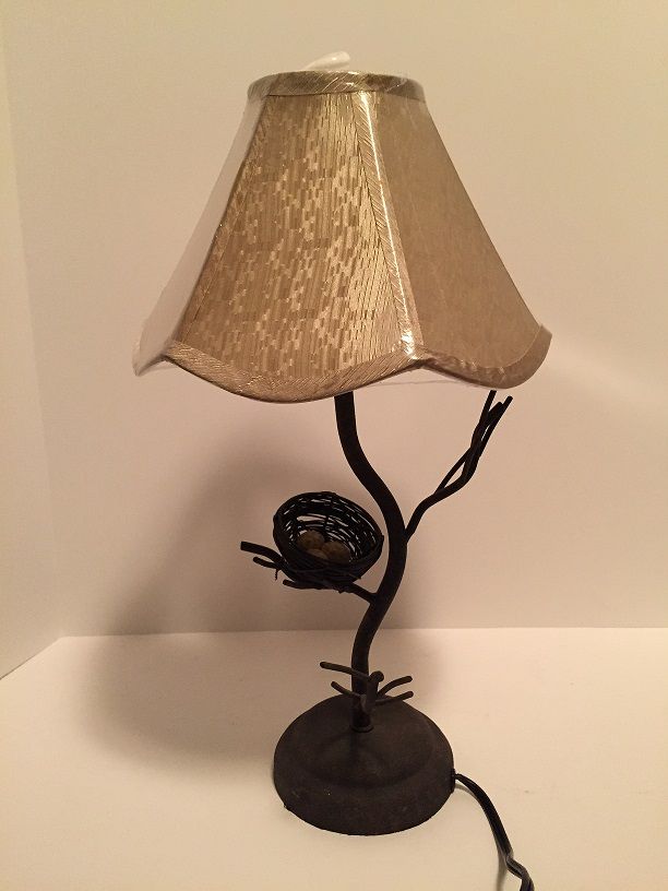 Novelty Table Lamp & Shade, Bird Nest and Eggs 19" Tall Rustic Metal