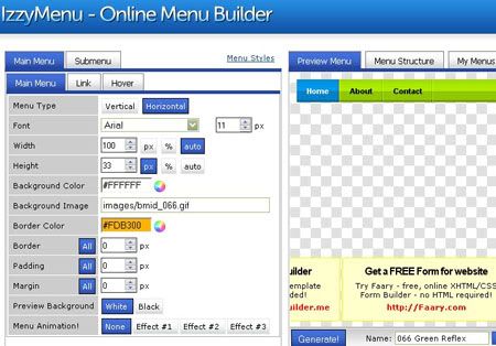 IzzyMenu-Online Builder