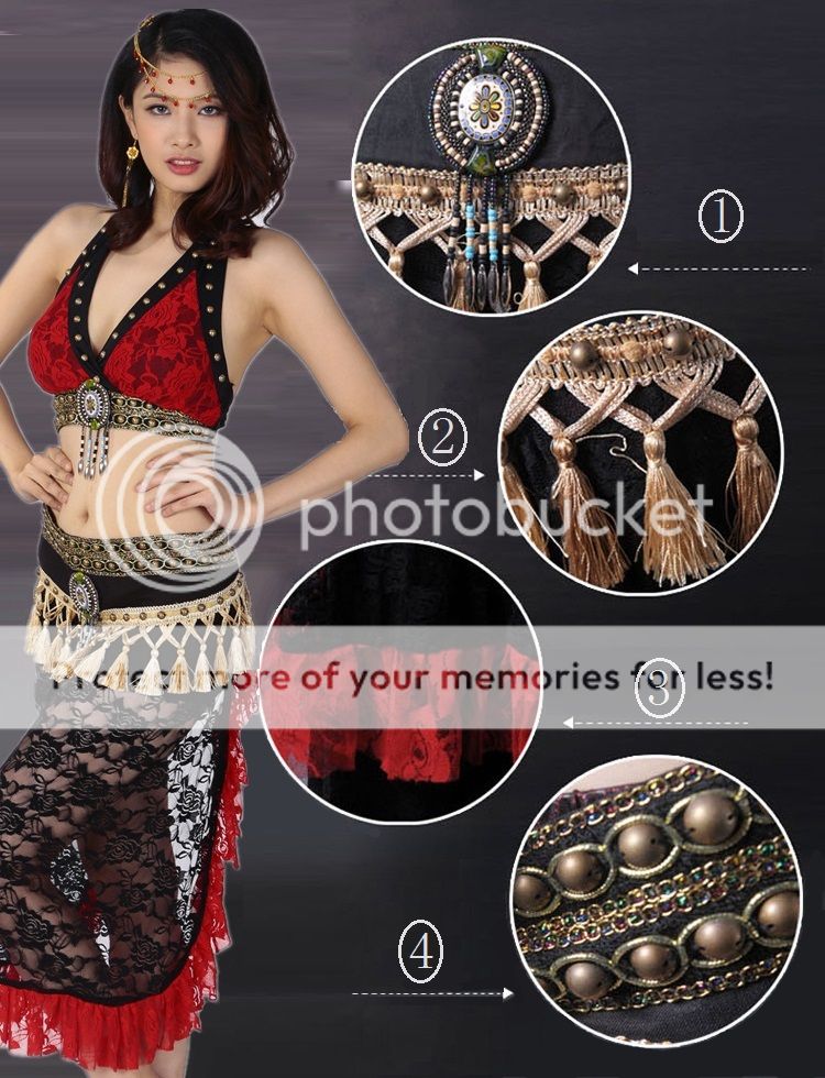 3 Colors Top, Hip Scarf HJ2660# Belly Dance Costume Tribal Lace 