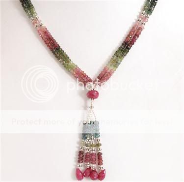 Dazzling Natural Semi Precious Tourmaline Beaded Necklace+Free 